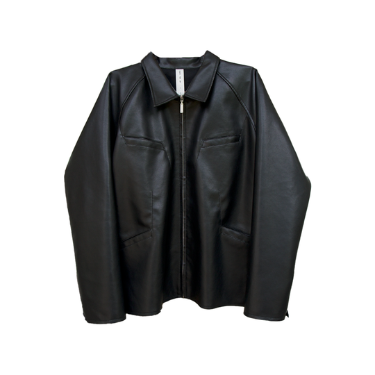 Oblique leather jacket